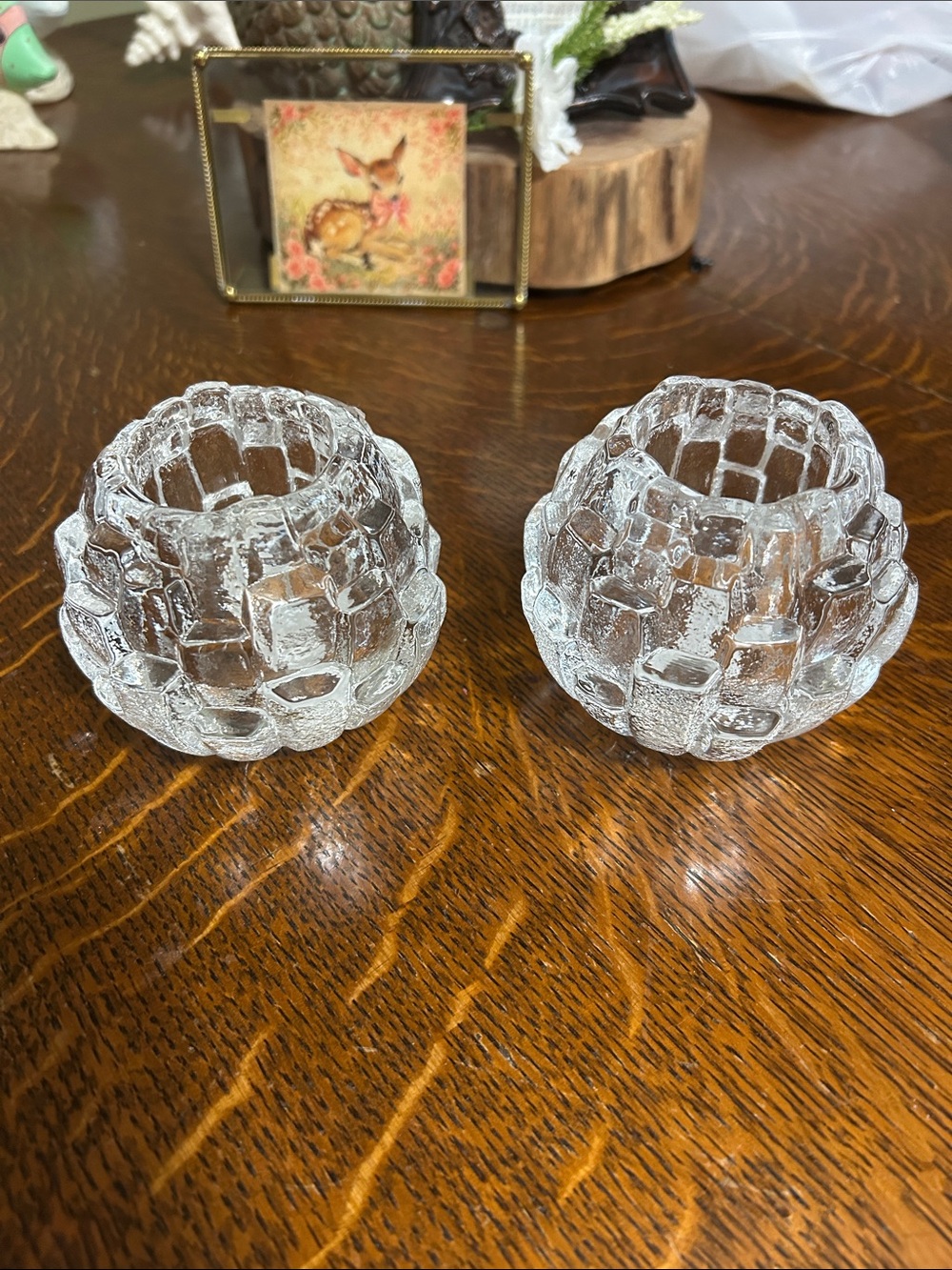 Kosta Boda Igloo pattern crystal votive set